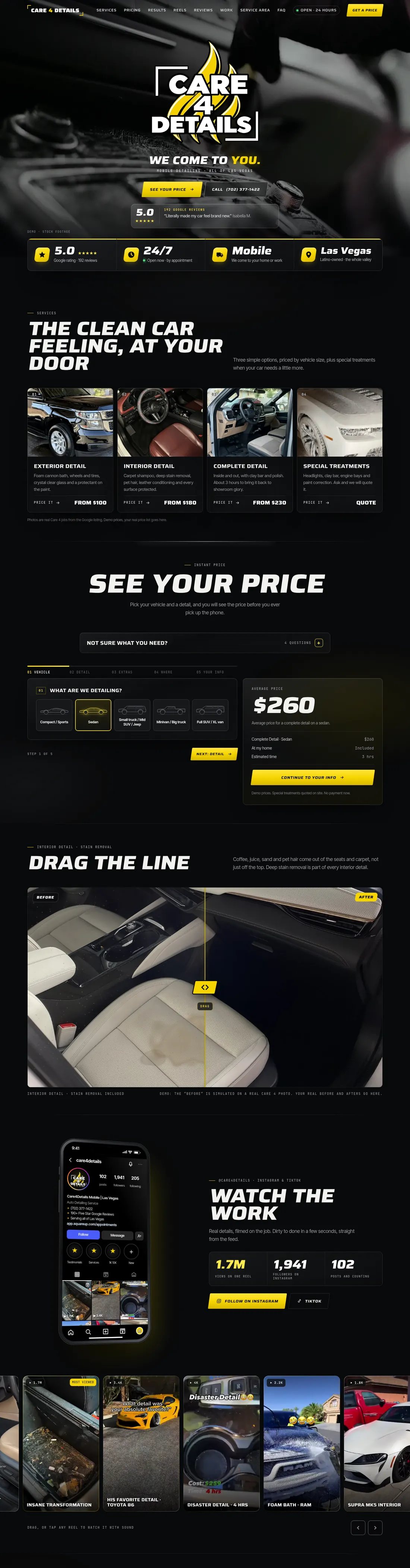 Care 4 Details sample website, full page