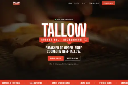 Tallow Burger Co. concept site hero