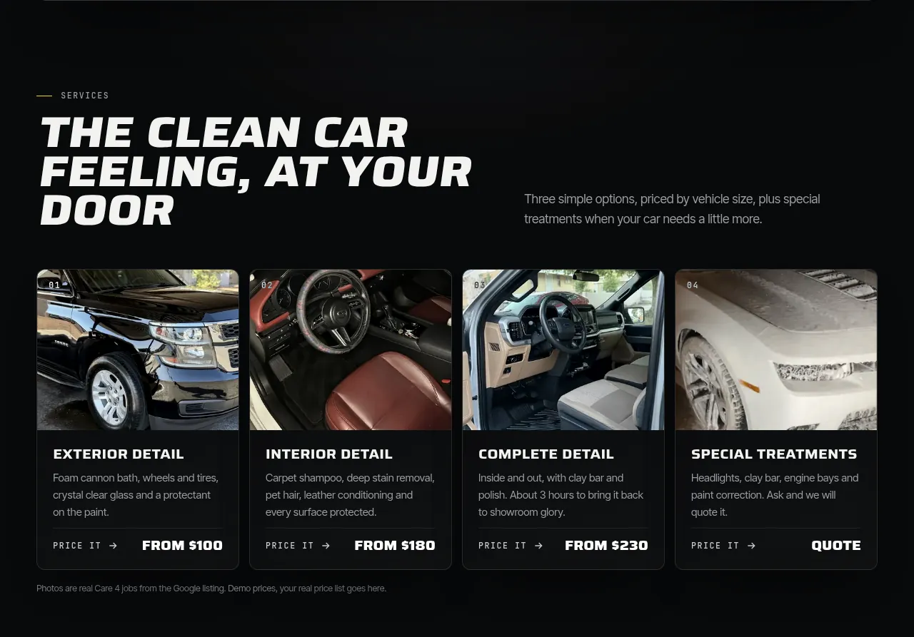 Services with starting prices