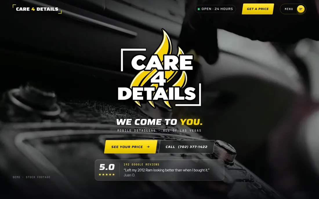 Care 4 Details sample website on desktop