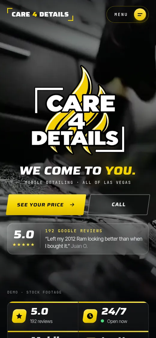 Care 4 Details sample website on a phone